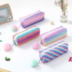 Rainbow Glitter Pen Bag Shimmering Pencil Bag Bolsa de maquillaje, Striped Rainbow, Purple Iridescence, Rose Red Dazzle Color, Pink Dazzle Color - Imagen 2
