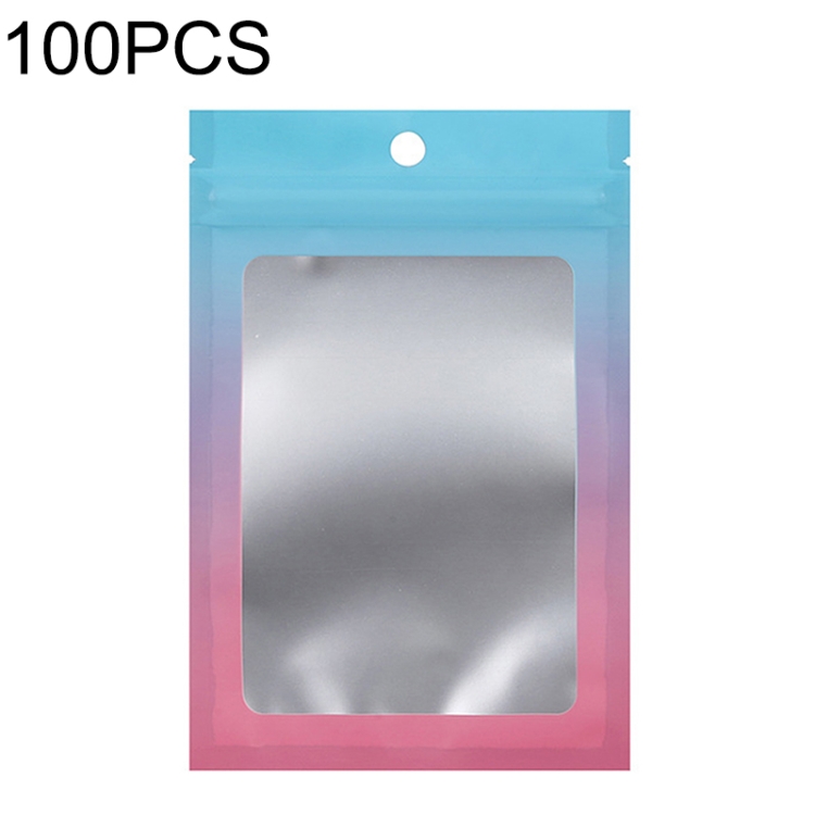 TBD0602837302.jpg 100PCS Bolsa Ziplock de papel de aluminio Bolsa de embalaje sellada con cable de datos de joyería, Tamaño:, 7.5x10cm (Blue Gradually Pink) - Imagen 1