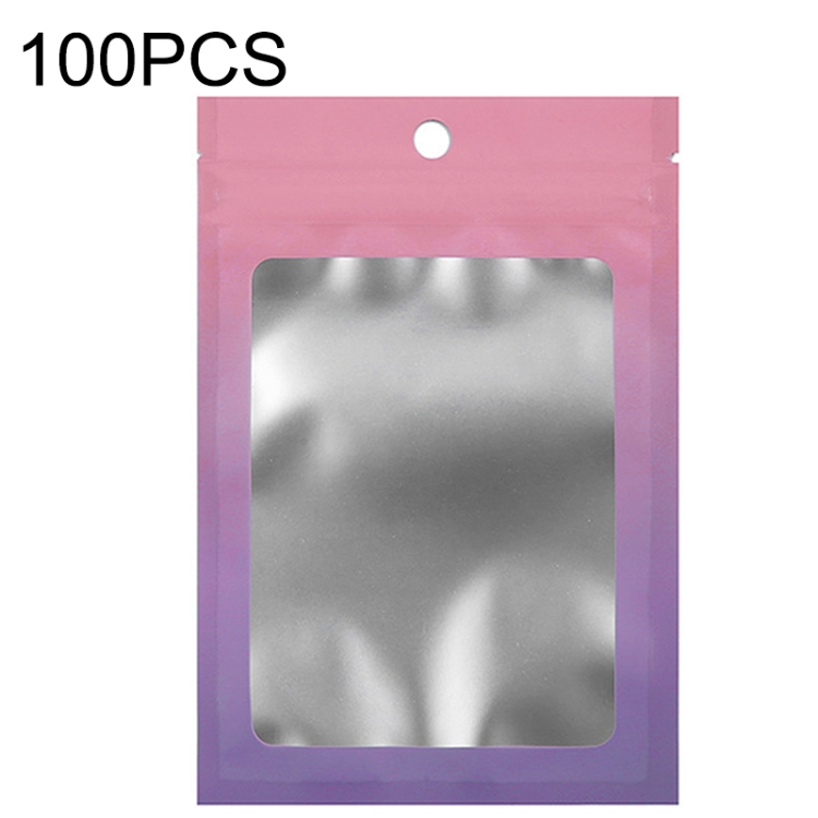 TBD0602837309.jpg 100PCS Bolsa Ziplock de papel de aluminio Bolsa de embalaje sellada con cable de datos de joyería, Tamaño:, 12x18cm (Pink Gradually Purple) - Imagen 1