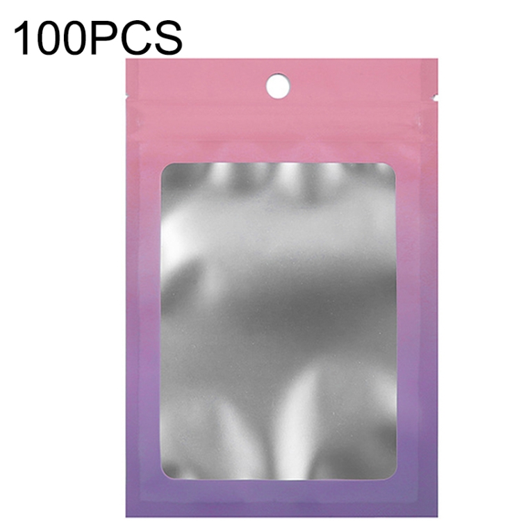 TBD0602837313.jpg 100PCS Bolsa Ziplock de papel de aluminio Bolsa de embalaje sellada con cable de datos de joyería, Tamaño:, 14x20cm (Pink Gradually Purple) - Imagen 1