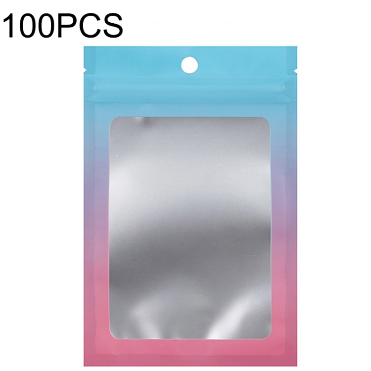 TBD0602837314.jpg 100PCS Bolsa Ziplock de papel de aluminio Bolsa de embalaje sellada con cable de datos de joyería, Tamaño:, 14x20cm (Blue Gradually Pink) - Imagen 1