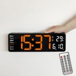 6629 Reloj de pared de pantalla grande para sala de estar LED multifuncional de 13 pulgadas, 13 Inch Black Shell Orange Light