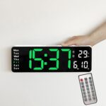 6629 Reloj de pared de pantalla grande para sala de estar LED multifuncional de 13 pulgadas, 13 Inch White Shell Green Light