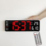 6629 Reloj de pared de pantalla grande para sala de estar LED multifuncional de 13 pulgadas, 13 Inch White Shell Red Light