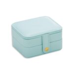 SH688-58 Joyero cuadrado de doble capa para almacenamiento de pendientes de PU, Double-Layer (Light Blue)