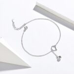 SCT003 Cat Bell 925 Tobillera de plata Chapado en oro blanco Tobillera simple para mujer - Imagen 3