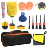 19 PCS / Set Detalles del cepillo de limpieza de belleza del automóvil Juego de herramientas de guante de lavado de cepillo, 19 in 1 Red Ring