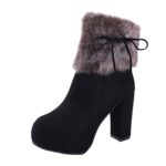 Botas de punta redonda de gamuza cálida acolchada de tacón alto grueso de otoño e invierno, 37 - Imagen 2