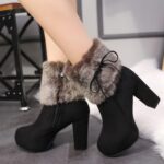 Botas de punta redonda de gamuza cálida acolchada de tacón alto grueso de otoño e invierno, 38