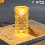 2 PCS SF-001A 1.5V Rose Luz ambiental Mesita de noche Lámpara de escritorio LED de cristal, 2 PCS  Yellow Light Without Humidifier