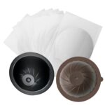 Carcasa de cápsula de café ICafilas para Nespresso Vertuo Plus ENV 135/Vertuo ENV 150/BNV450WHT1BUC1, Black+Brown+100 Aluminum Foil
