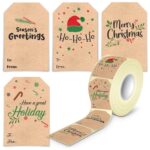 300PCS / Roll Rectangular en forma de pegatinas de decoración de Navidad Cinta de etiqueta de regalo de vacaciones, Rectangular Cowhide