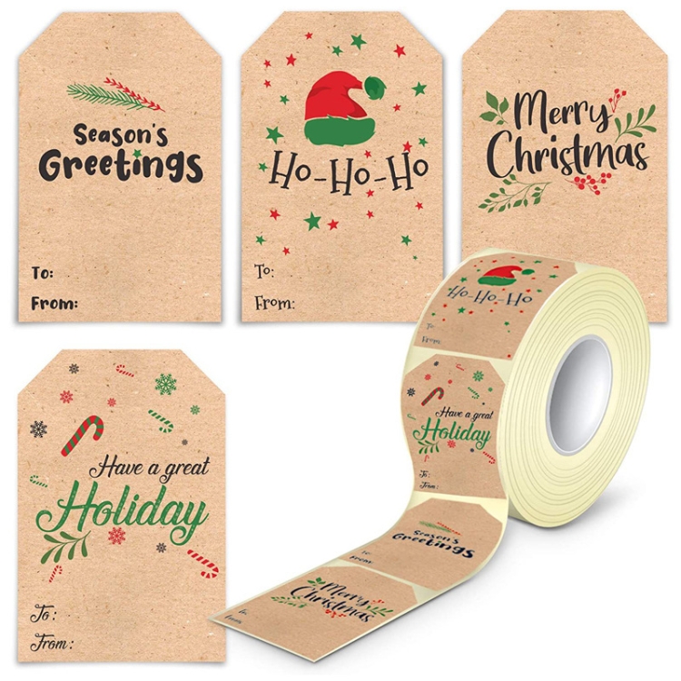 TBD0603081501A.jpg 300PCS / Roll Rectangular en forma de pegatinas de decoración de Navidad Cinta de etiqueta de regalo de vacaciones, Rectangular Cowhide - Imagen 1
