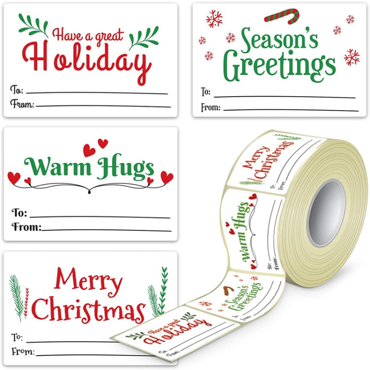 TBD0603081501B.jpg 300PCS / Roll Rectangular en forma de pegatinas de decoración de Navidad Cinta de etiqueta de regalo de vacaciones, Rectangular White - Imagen 1