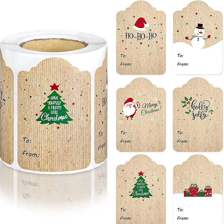 TBD0603081601A.jpg 300PCS / Roll Rectangular en forma de pegatinas de decoración de Navidad Cinta de etiqueta de regalo de vacaciones, Cowhide - Imagen 1