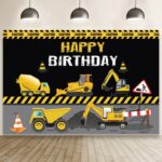 1,5 m x 1 m Serie de vehículos de construcción Fondo de fotografía de feliz cumpleaños Tela, 1.5m x 1m (Mdn09841)