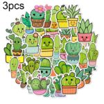 3 Sets 50PCS / Set Cartoon Cactus DIY Handbook Pegatinas decorativas Floral Laptop Etiqueta impermeable, Cactus