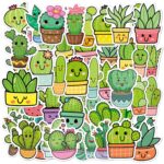 3 Sets 50PCS / Set Cartoon Cactus DIY Handbook Pegatinas decorativas Floral Laptop Etiqueta impermeable, Cactus - Imagen 2
