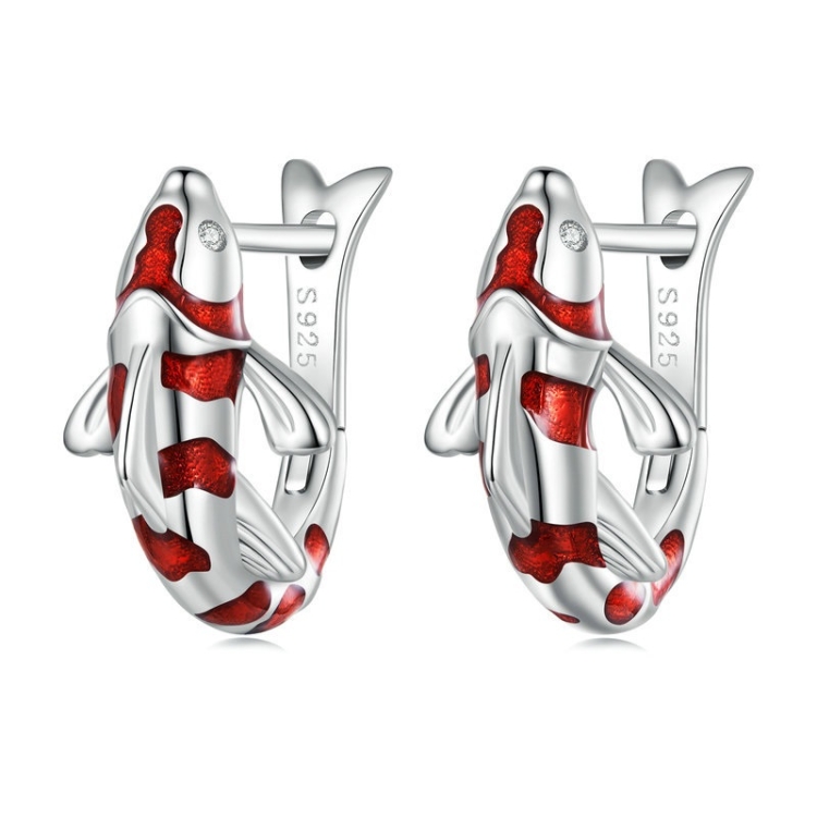 TBD0603144501.jpg Pendientes Good Luck Koi de plata esterlina S925 con circonitas chapadas en oro blanco, BSE742 - Imagen 1