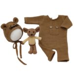 Ropa de fotografía para recién nacidos Mono de punto para bebé + Sombrero + Muñeco de ratón Conjunto de tres piezas, Mouse Doll Set (Grey) - Imagen 2