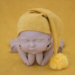 Ropa de fotografía para recién nacidos Fotografía de bebé Pelota de piel Sombrero de cola larga de punto, Hat(Yellow)