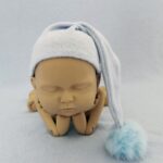 Ropa de fotografía para recién nacidos Fotografía de bebé Pelota de piel Sombrero de cola larga de punto, Hat(Light Blue)