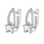 Pendientes De Plata De Ley S925 Con Baño De Oro Blanco Y Circonitas Línea Hueca, BSE732