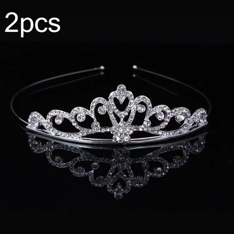 TBD0603156801I.jpg 2 uds., banda para el pelo de corona para niña pequeña, adornos para el pelo de aleación, tocado de diamantes de imitación, Rhinestone Crown I - Imagen 1