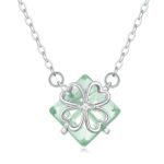 Colgante de plata de ley S925 con trébol verde de cuatro hojas chapado en oro blanco, BSN279