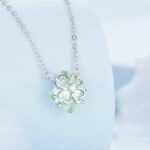 Colgante de plata de ley S925 con trébol verde de cuatro hojas chapado en oro blanco, BSN279 - Imagen 2