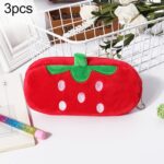 3 uds niños lindo Animal felpa lápiz bolsa papelería bolsa de almacenamiento, Red Strawberry
