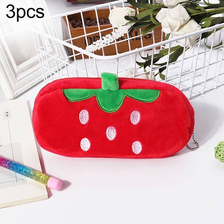 TBD0603209607.jpg 3 uds niños lindo Animal felpa lápiz bolsa papelería bolsa de almacenamiento, Red Strawberry - Imagen 1