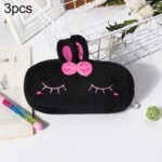3 uds niños lindo Animal felpa lápiz bolsa papelería bolsa de almacenamiento, Black Rabbit
