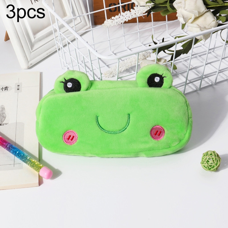 TBD0603209611.jpg 3 uds niños lindo Animal felpa lápiz bolsa papelería bolsa de almacenamiento, Frog - Imagen 1