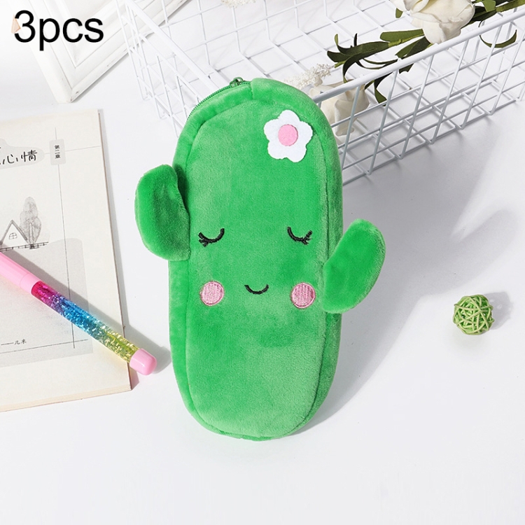 TBD0603209612.jpg 3 uds niños lindo Animal felpa lápiz bolsa papelería bolsa de almacenamiento, Cactus - Imagen 1