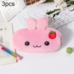 3 uds niños lindo Animal felpa lápiz bolsa papelería bolsa de almacenamiento, Strawberry Rabbit