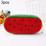 3 uds niños lindo Animal felpa lápiz bolsa papelería bolsa de almacenamiento, Embroidery Watermelon