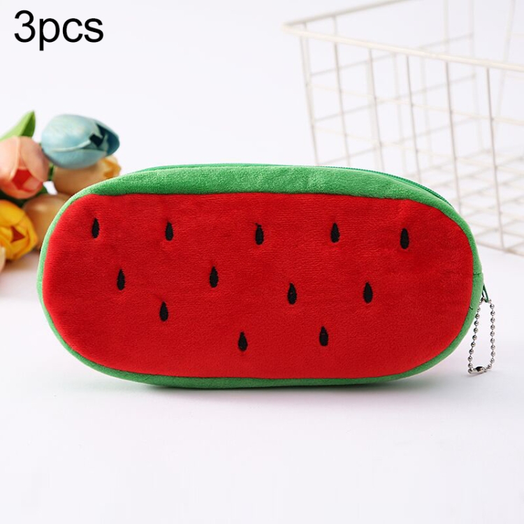 TBD0603209614.jpg 3 uds niños lindo Animal felpa lápiz bolsa papelería bolsa de almacenamiento, Embroidery Watermelon - Imagen 1