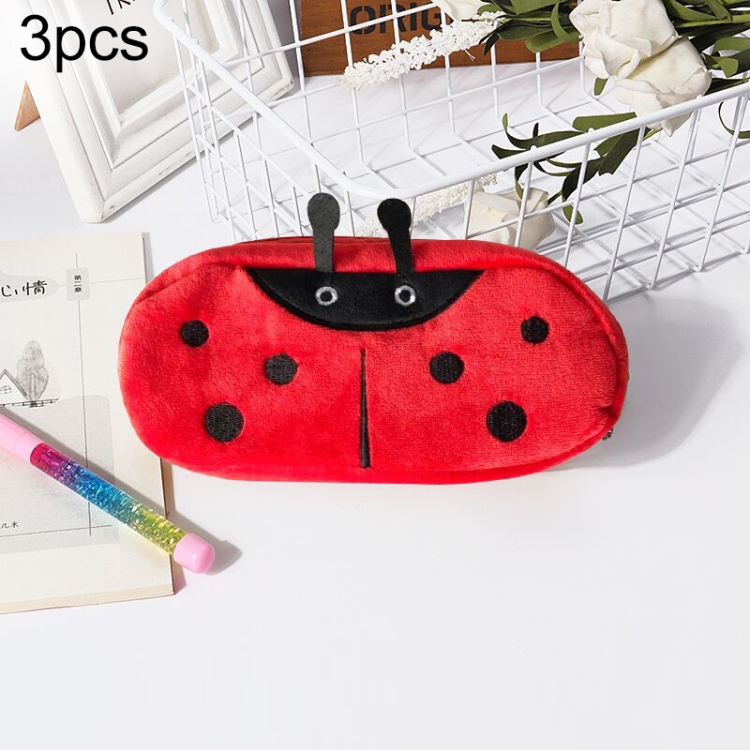 TBD0603209615.jpg 3 uds niños lindo Animal felpa lápiz bolsa papelería bolsa de almacenamiento, Ladybug - Imagen 1