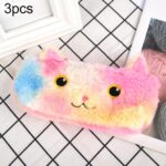 Estuche de lápices de papelería para estudiantes de felpa con gatito de Color láser de 3 uds.