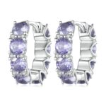 Pendientes de Plata de Ley S925 con baño de Oro Blanco y Circonitas Moradas, BSE749