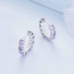Pendientes de Plata de Ley S925 con baño de Oro Blanco y Circonitas Moradas, BSE749 - Imagen 2