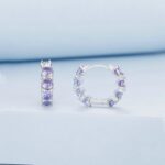 Pendientes de Plata de Ley S925 con baño de Oro Blanco y Circonitas Moradas, BSE749 - Imagen 3