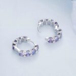 Pendientes de Plata de Ley S925 con baño de Oro Blanco y Circonitas Moradas, BSE749 - Imagen 4