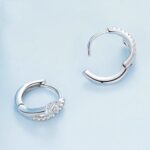 Pendientes De Plata De Ley S925 Con Baño De Oro Blanco Líneas Lisas Y Circonitas Florales, BSE752 - Imagen 2