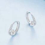 Pendientes De Plata De Ley S925 Con Baño De Oro Blanco Líneas Lisas Y Circonitas Florales, BSE752 - Imagen 3