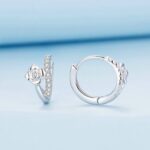 Pendientes De Plata De Ley S925 Con Baño De Oro Blanco Líneas Lisas Y Circonitas Florales, BSE752 - Imagen 4