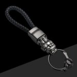 Cuerda de cuero trenzado Brave Troops Llavero con luz LED Colgante de metal, Leather Rope Black