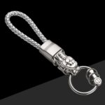 Cuerda de cuero trenzado Brave Troops Llavero con luz LED Colgante de metal, Leather Rope White