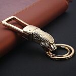 LLavero de Metal HONEST para coche, colgante de llavero con cabeza de leopardo, Full Metal Basic Golden